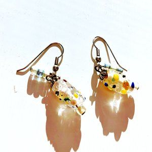 Handmade Bumpy Multicolored Lampwork Glass Bead Earrings
